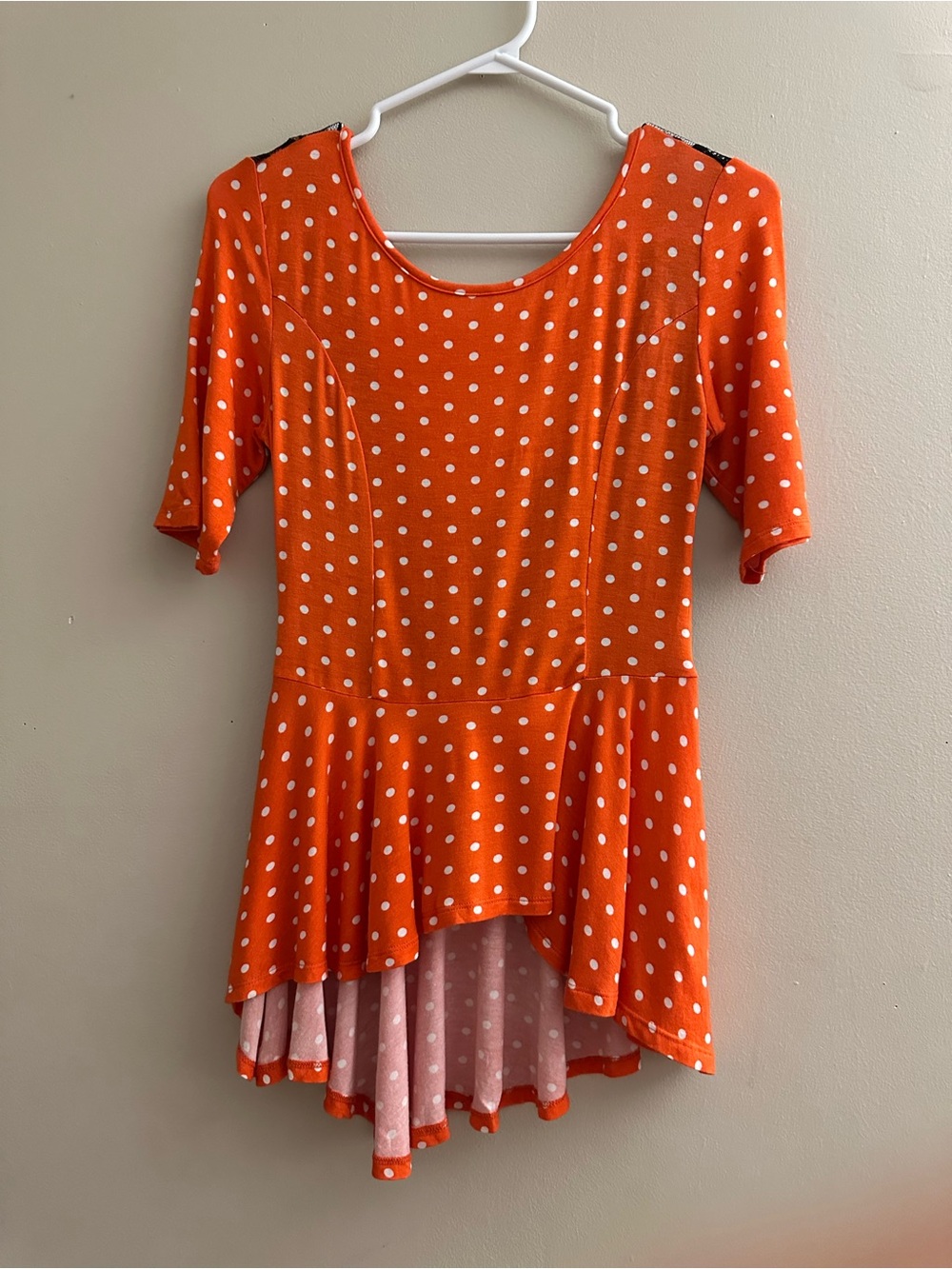 Orange Polka Dot Peplum Top